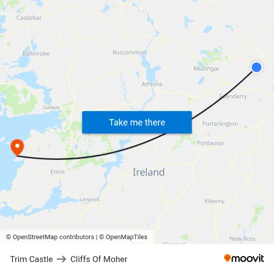 Trim Castle to Cliffs Of Moher map