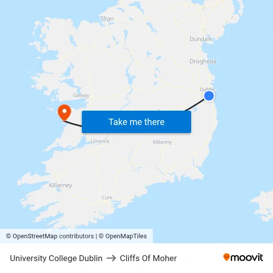 University College Dublin to Cliffs Of Moher map