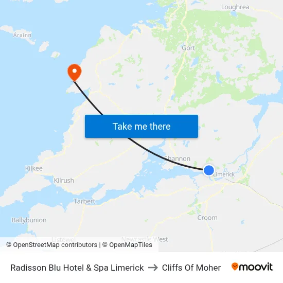Radisson Blu Hotel & Spa  Limerick to Cliffs Of Moher map