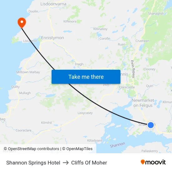 Shannon Springs Hotel to Cliffs Of Moher map