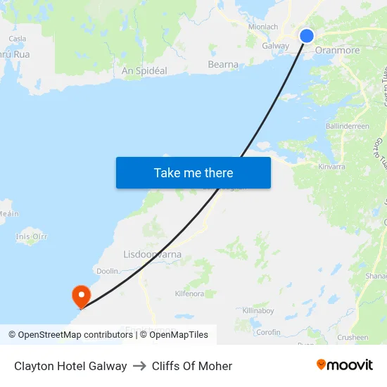 Clayton Hotel Galway to Cliffs Of Moher map