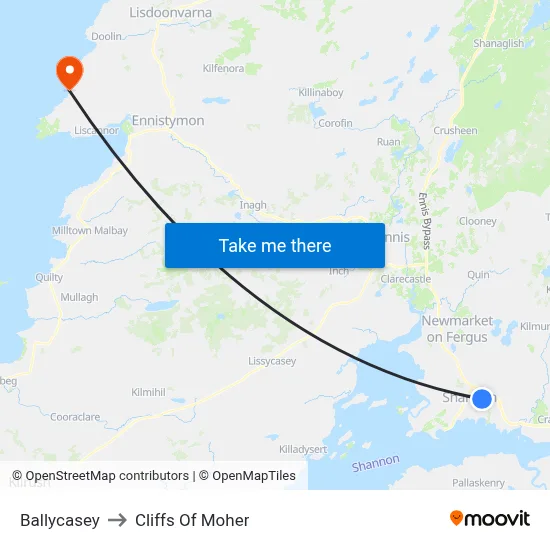 Ballycasey to Cliffs Of Moher map
