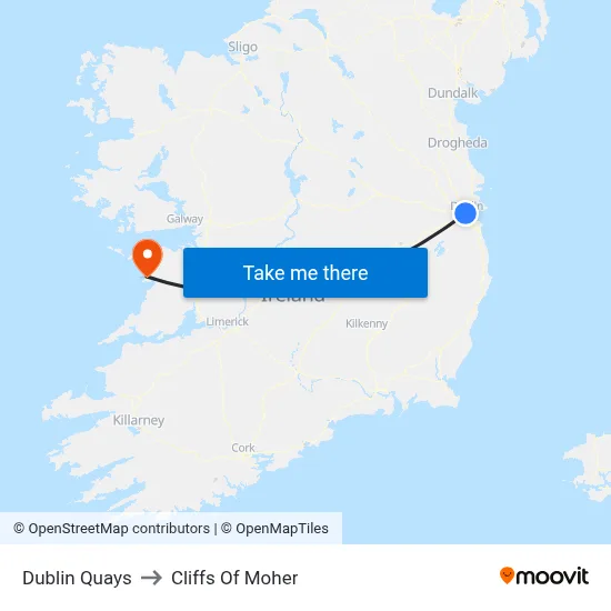 Dublin Quays to Cliffs Of Moher map