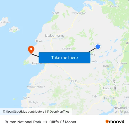 Burren National Park to Cliffs Of Moher map