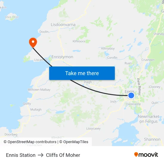 Ennis Station to Cliffs Of Moher map
