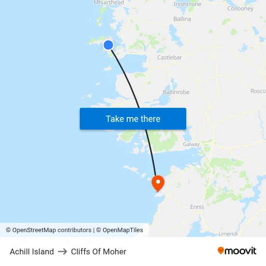 Achill Island to Cliffs Of Moher map