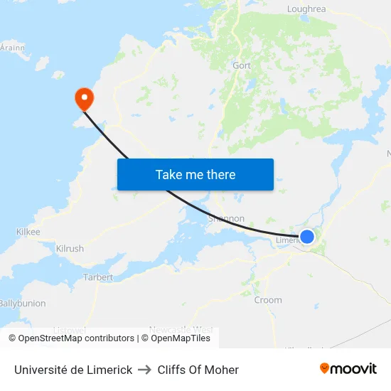 Université de Limerick to Cliffs Of Moher map