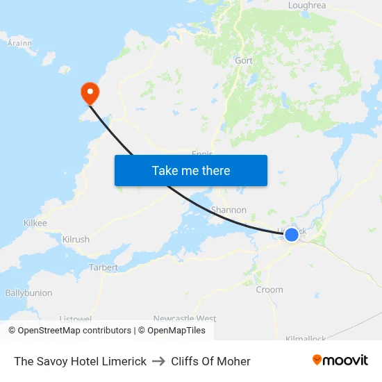 The Savoy Hotel Limerick to Cliffs Of Moher map