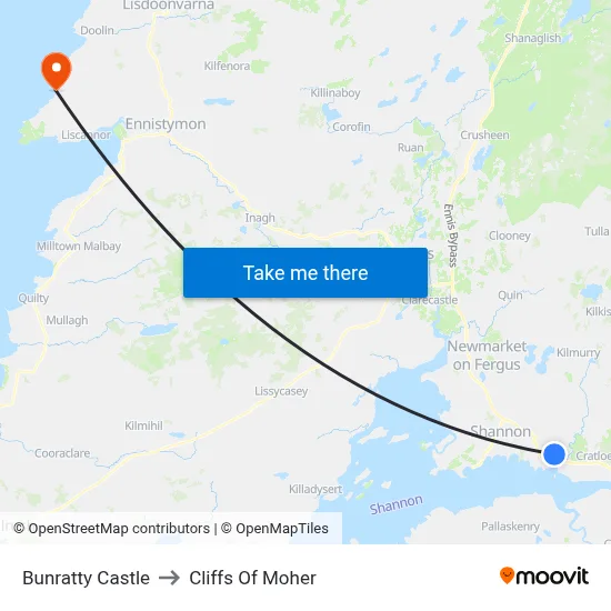 Bunratty Castle to Cliffs Of Moher map