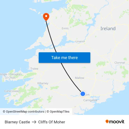Blarney Castle to Cliffs Of Moher map