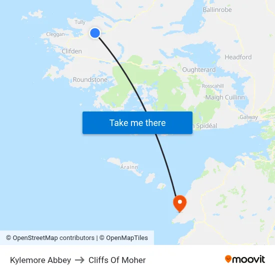 Kylemore Abbey to Cliffs Of Moher map