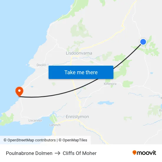 Poulnabrone Dolmen to Cliffs Of Moher map