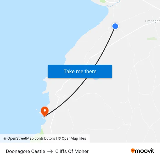 Doonagore Castle to Cliffs Of Moher map