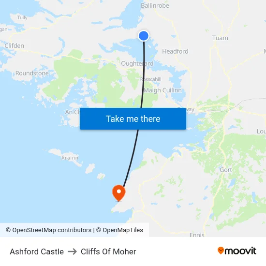 Ashford Castle to Cliffs Of Moher map