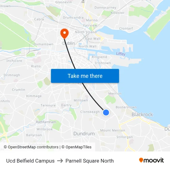 Ucd Belfield Campus to Parnell Square North map