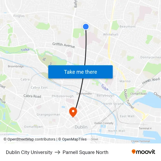 Dublin City University to Parnell Square North map