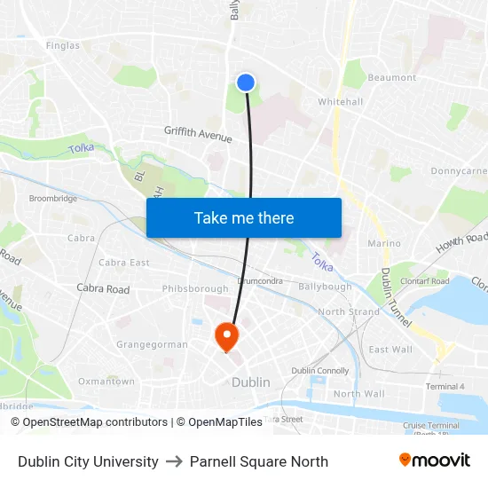 Dublin City University to Parnell Square North map