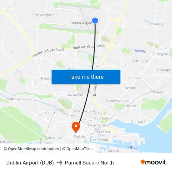 Dublin Airport (DUB) to Parnell Square North map