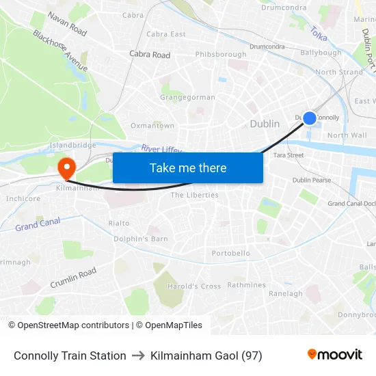 Connolly Train Station to Kilmainham Gaol (97) map
