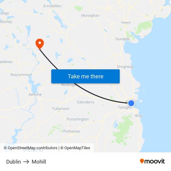 Dublin to Mohill map