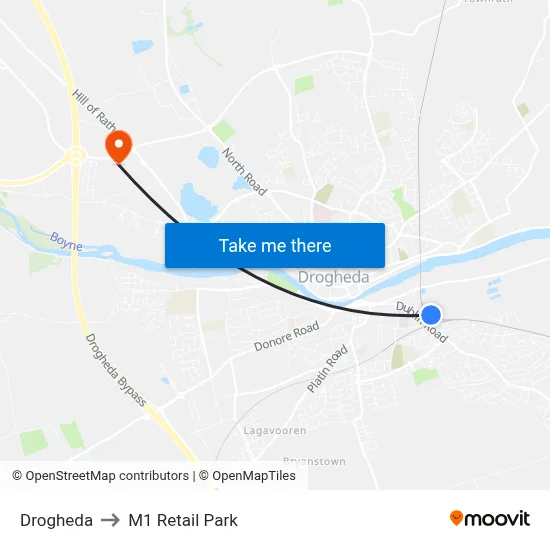 Drogheda to M1 Retail Park map