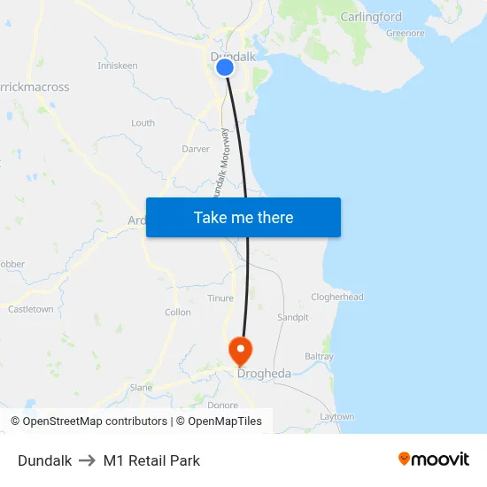 Dundalk to M1 Retail Park map
