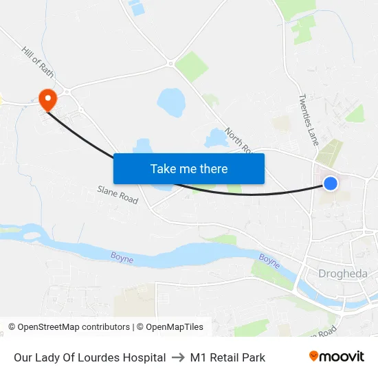 Our Lady Of Lourdes Hospital to M1 Retail Park map