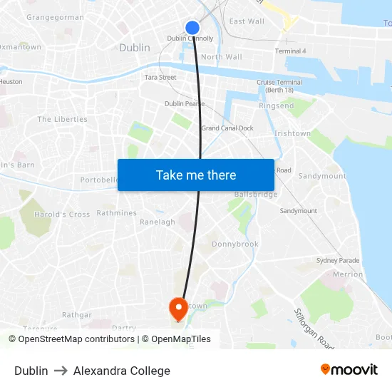 Dublin to Alexandra College map