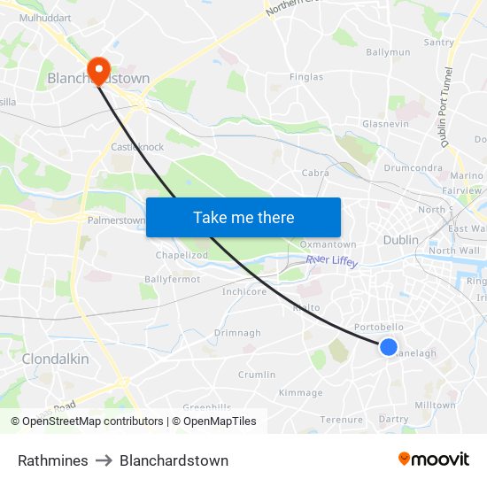 Rathmines to Blanchardstown map