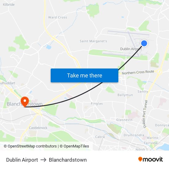 Dublin Airport to Blanchardstown map