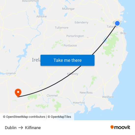 Dublin to Kilfinane map