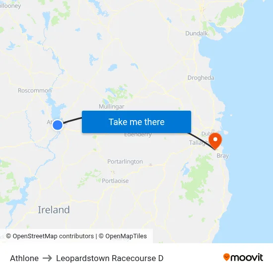 Athlone to Leopardstown Racecourse D map