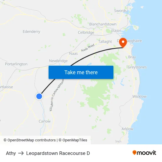 Athy to Leopardstown Racecourse D map