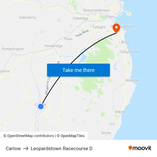 Carlow to Leopardstown Racecourse D map