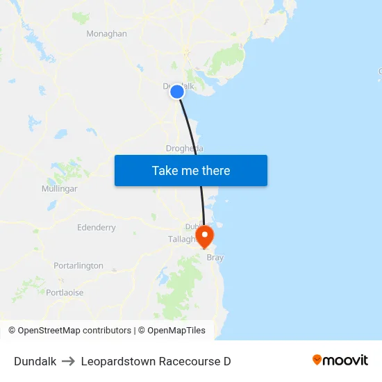 Dundalk to Leopardstown Racecourse D map