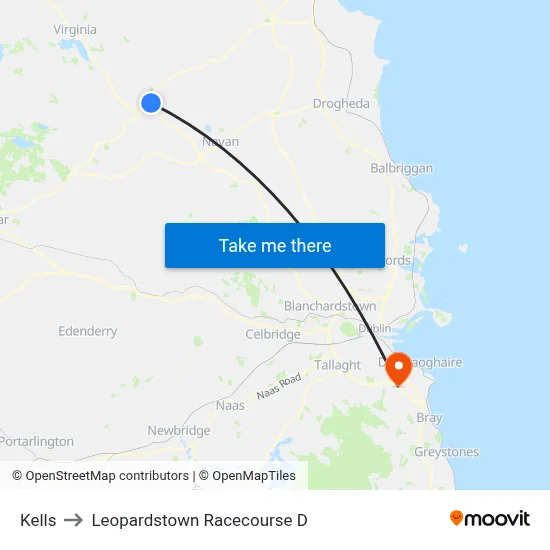 Kells to Leopardstown Racecourse D map