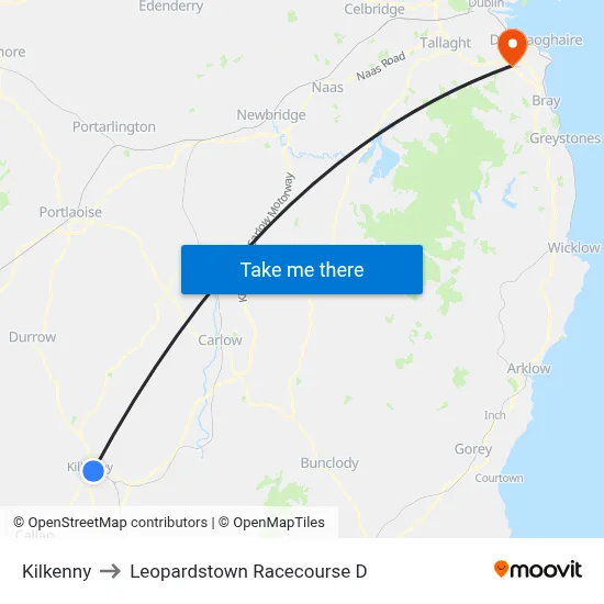 Kilkenny to Leopardstown Racecourse D map