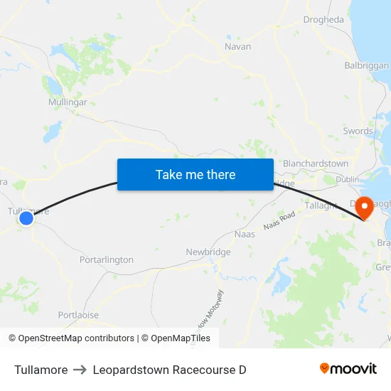 Tullamore to Leopardstown Racecourse D map