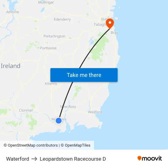 Waterford to Leopardstown Racecourse D map