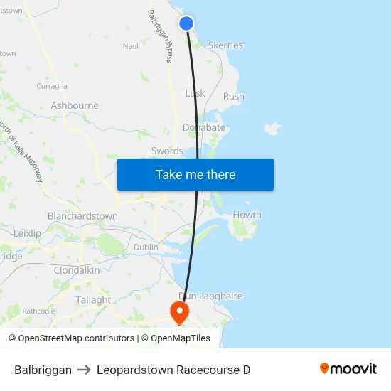 Balbriggan to Leopardstown Racecourse D map