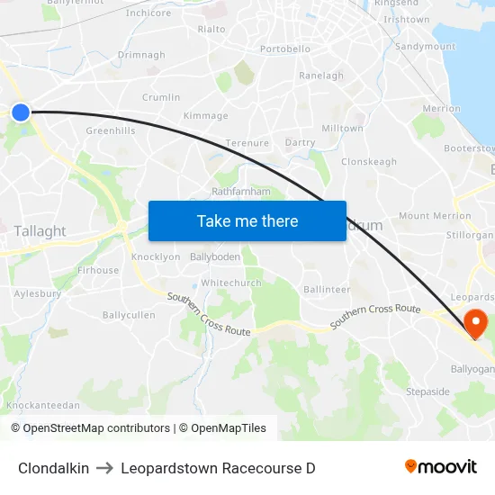Clondalkin to Leopardstown Racecourse D map