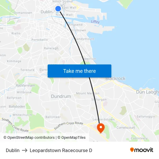Dublin to Leopardstown Racecourse D map