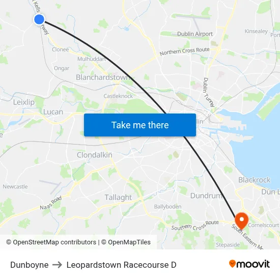 Dunboyne to Leopardstown Racecourse D map