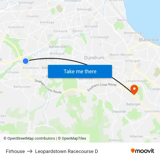 Firhouse to Leopardstown Racecourse D map