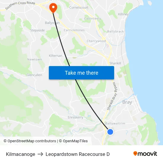 Kilmacanoge to Leopardstown Racecourse D map