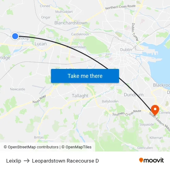 Leixlip to Leopardstown Racecourse D map