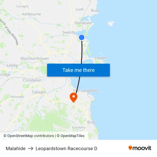 Malahide to Leopardstown Racecourse D map