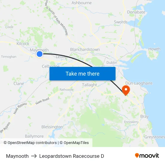 Maynooth to Leopardstown Racecourse D map