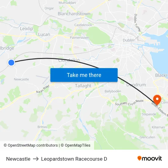Newcastle to Leopardstown Racecourse D map