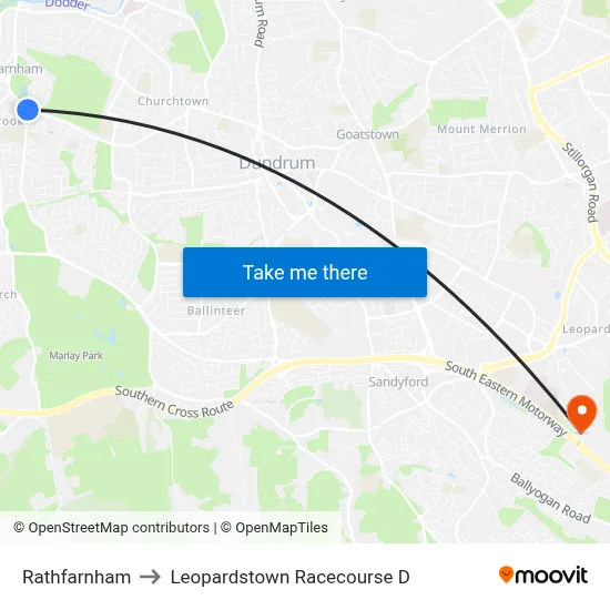 Rathfarnham to Leopardstown Racecourse D map